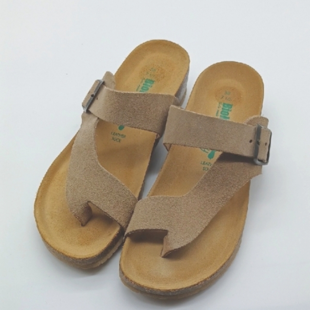Bionatura Suede Leather Sandals Buckle Strap Taupe SZ 7.5 EU 38 Comfort Italy